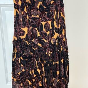 Dressbarn Black and Orange Patterned Fringe Dress
